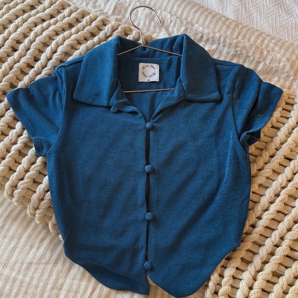 With Jean Teal Short Sleeve Shirt